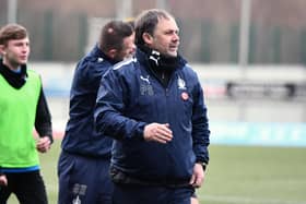 Falkirk assistant manager Paul Smith at the end of the match against Peterhead (Pictures by Michael Gillen)