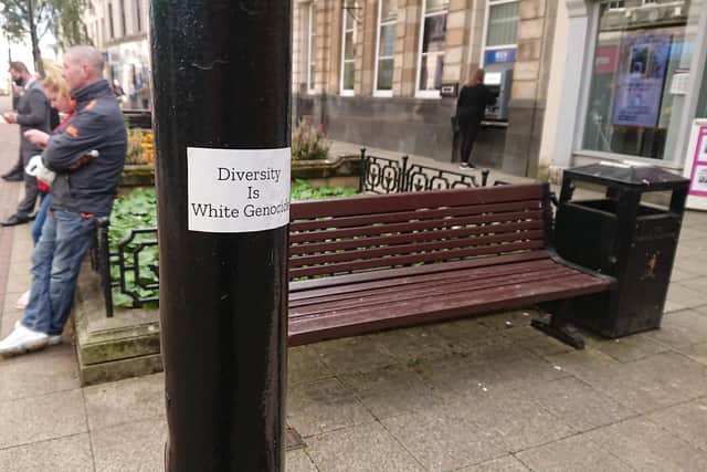 Members of the Central Scotland Regional Equality Council reported the racist posters which appeared in Falkirk town centre to the police