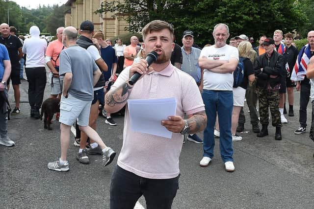 Connor Graham, Save Our Future & Our Kids Futures organiser, addresses the crowd. Pic: Michael Gillen