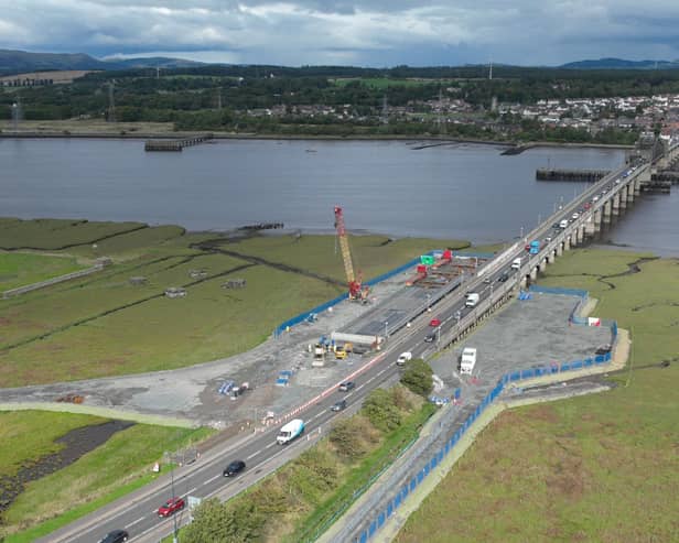 The temporary bridge that will carry traffic during the demolition and reconstruction of the Kincardine Bridge’s substandard southern piled viaduct. Pic: Contributed