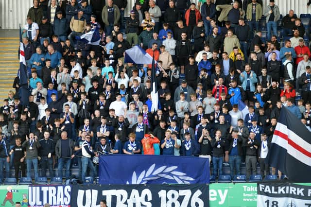 Falkirk fans in the Kevin McAllister Stand during Saturday's 1-0 win over Queen of the South (Photo: Michael Gillen)