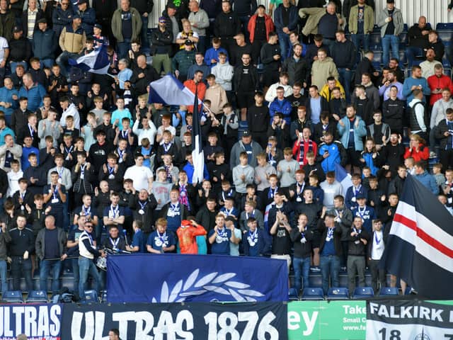 Falkirk fans in the Kevin McAllister Stand during Saturday's 1-0 win over Queen of the South (Photo: Michael Gillen)
