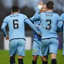 Falkirk celebrating scoring the second of their three goals against Dumbarton at the C&G Systems Stadium on November 13 last year (Picture: Michael Gillen)