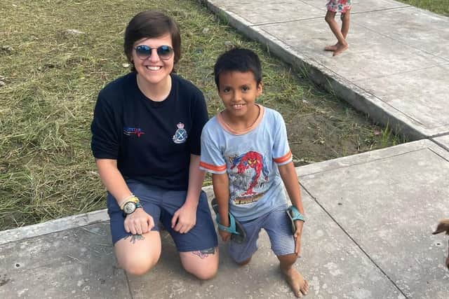 Kelly Irvine meets a young villager during her mission to Peru
(Picture: Submitted)