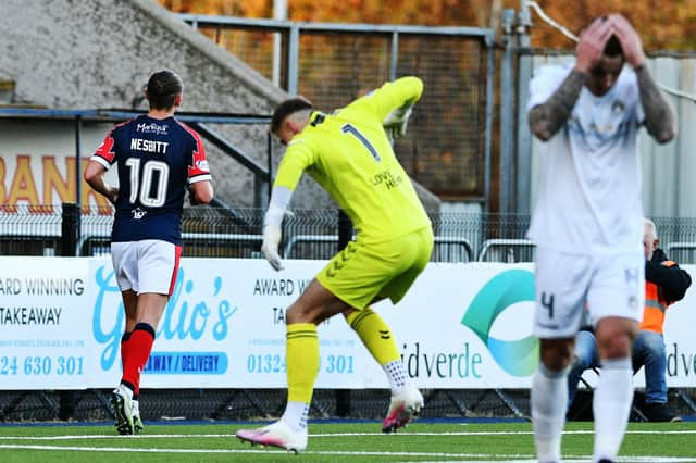 Aidan Nesbitt wheels away after levelling for Falkirk against Edinburgh City (Pictures by Michael Gillen)