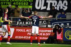09-01-2024. Picture Michael Gillen. FALKIRK. Falkirk Stadium. Falkirk FC v Cove Rangers FC. Season 2023 - 2024. Matchday 20. SPFL cinch League One. Third goal Falkirk, Callumn Morrison 7.