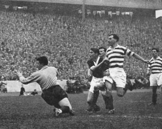 Doug Moran scores the cup winning goal in extra time for Falkirk in 1957.