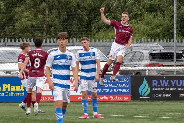 Michael Anderson celebrates scoring Stenhousemuir’s opening goal (Photo: Michael Gillen)