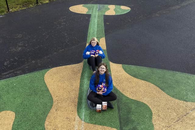 Grangemouth High School high flying event organisers Iona Gillies (14) and Mia Evans (13) are preparing for their Easter egg hunt in Inchyra Park on Easter Sunday