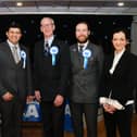 Alex Salmond, with Alba's Falkirk Council election candidates
