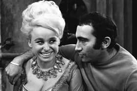 Composer Lionel Bart encouraging Barbara Windsor during dress rehearsals for Twang! in 1965