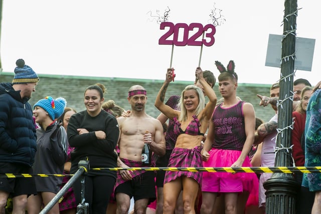 Following a campaign on Facebook, around 150 people took the plunge on New Year's Day in South Queensferry.
