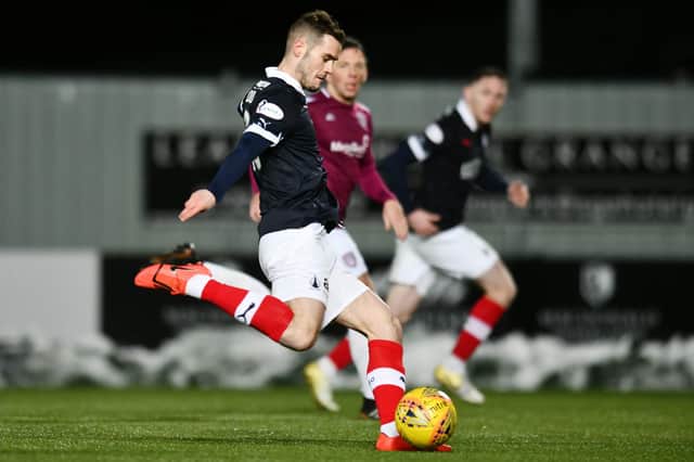 Falkirk's Josh Todd on the ball as his side hosted Arbroath in last season's Scottish Cup in January. Photo: Michael Gillen