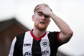 Dunipace forward Conor Kelly can't believe it after being sent off (Photo: Alan Murray)