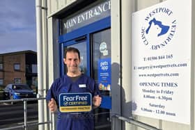 Stuart McMorrow, managing director and head vet, at Westport Veterinary Clinic in Linlithgow with the certificate.