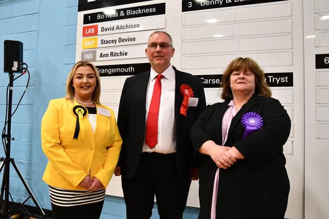 Elected councillors for Bo'ness and Blackness Stacey Devine, David Aitchison and Ann Ritchie. Pic: Michael Gillen