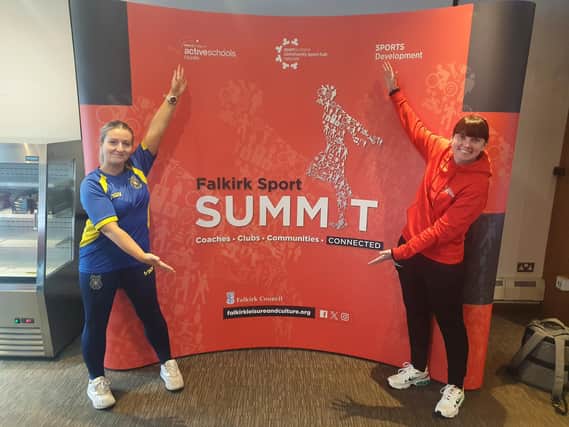 Caroline Burnside of Bo’ness Rugby Club and Stephanie Dawson, Active Schools Coordinator, at the Sports Summit event (Photo: Falkirk Council)