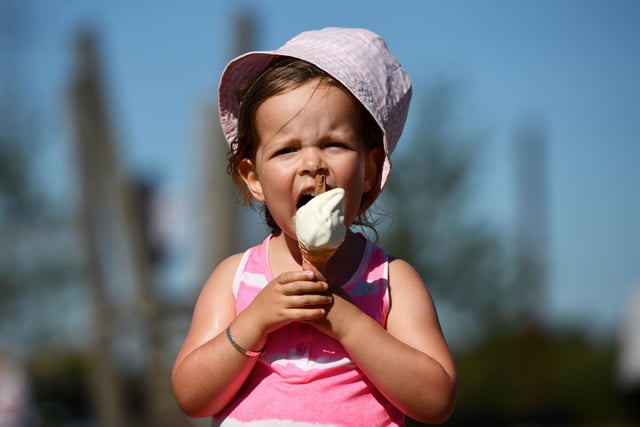 Making the most of the sunny weather and enjoying her ice-cream is four-year-old Naiyah MacGillvray