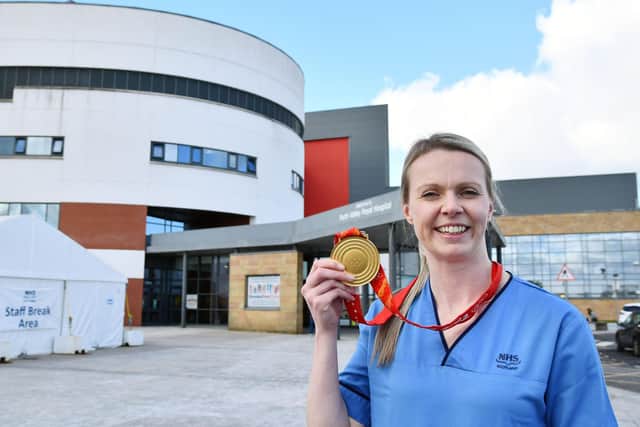 Nurse Vicky Wright returns to work at Forth Valley Royal Hospital after her curling  gold medal success at the Beijing Winter Olympics. Picture: Michael Gillen