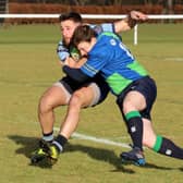 Amaury Goulley is tackled (Pics by Gordon Honeyman)