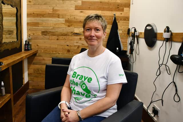 Suzanne Nimmo preparing to Brave the Shave for Macmillan Cancer Support