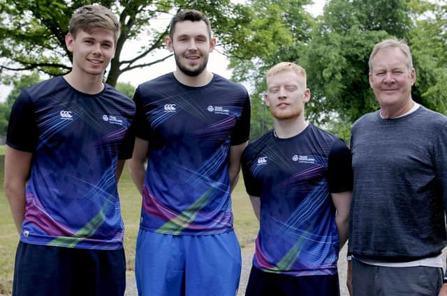 From left, Fraser Malcolm, Ali Fraser and Jonny Bunyan pictured with Fury head coach John Bunyan