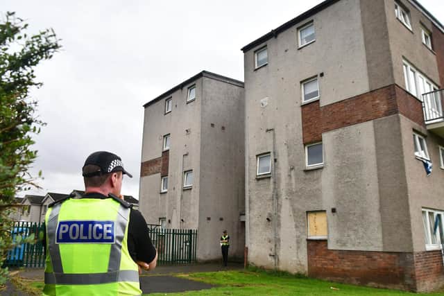 Police are still at the scene in Bowhouse Road, Grangemouth
