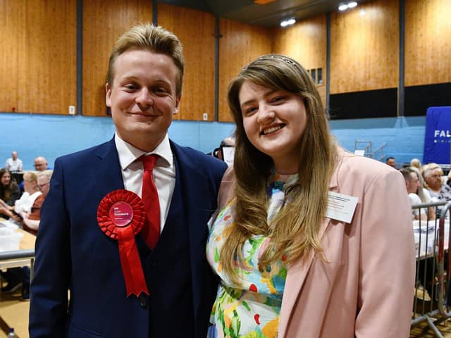 Scottish Labour's Euan Stainbank, with girlfriend Innes Murray, is Falkirk's new MP. Pic: Michael Gillen