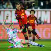 Nicola Docherty made her 50th cap for Scotland as they drew 1-1 in Belgium on Friday night (Photo: JASPER JACOBS/BELGA/AFP via Getty Images)