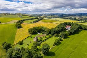 Aerial view of Piteadie House and Castle.