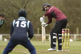 Stenhousemuir CC v Uddingston CC; 29/04/2023; STENHOUSEMUIR; Stenhousemuir Cricket Club, Tryst Road, FK5 4QL; Falkirk Council; Scotland; (Picture: Alan Murray)