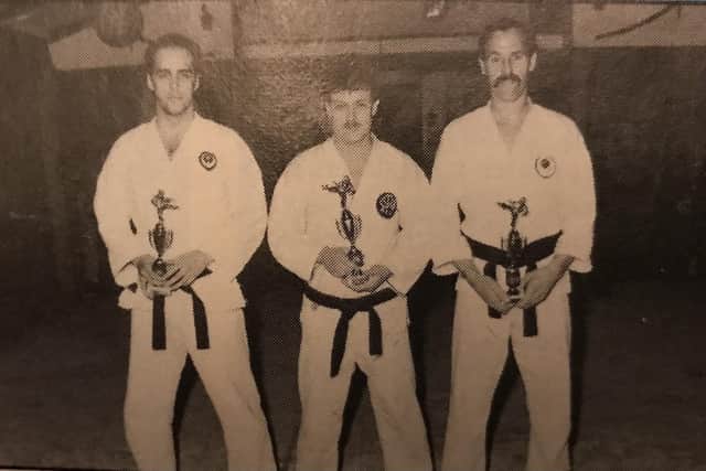 Councillor Alan Nimmo, left, as a young man winning karate trophy with Campbell Scott and the late Jock Norval.