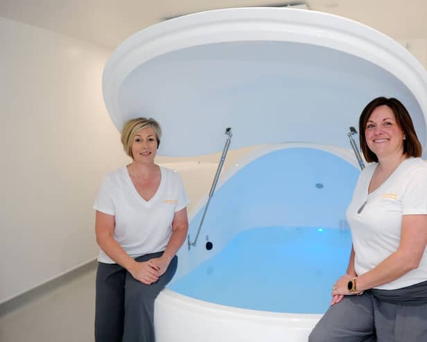 Res(e)t Float Centre owners Susan Bell (left) and Donna Dick show off one of their i-sopod flotation tanks