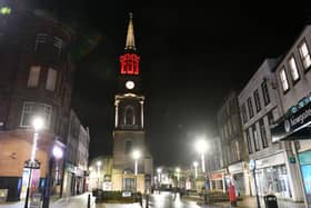 The Falkirk Steeple was among the landmarks that has turned red ahead of Remembrance Day. Picture: Michael Gillen.