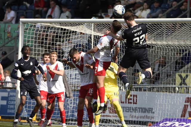 Falkirk's Brad McKay goes for goal in the second half against Airdrie