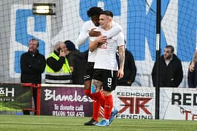 New Falkirk signing Jordan Allan celebrates scoring against the Bairns for Clyde back in December (Photo: Michael Gillen)