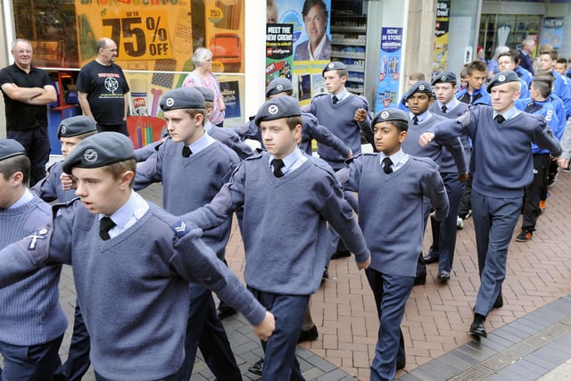 Cadets make their way through La Porte Precinct.