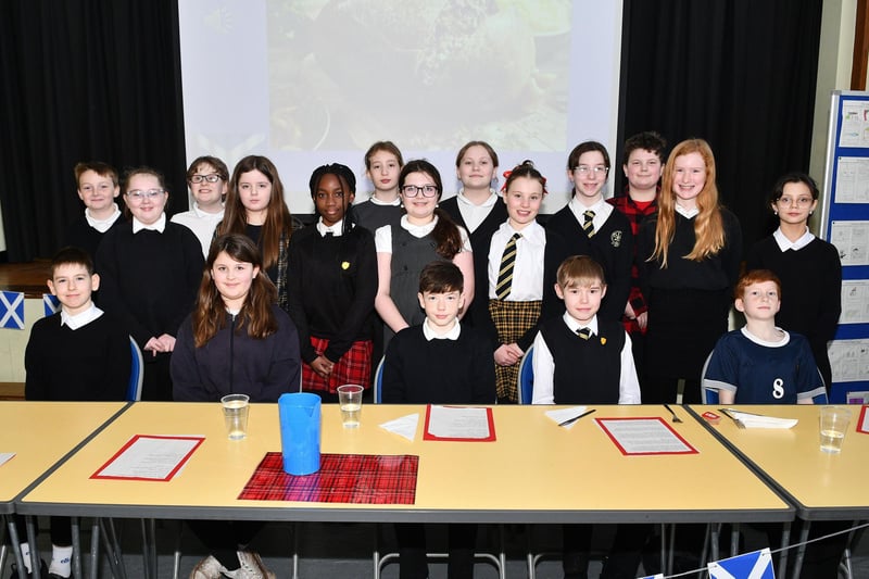 Primary 7 pupils host a Burns Supper for Primary 6 pupils and guests from the local community.