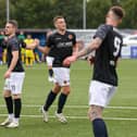 Michael Anderson celebrates his second goal against Buckie Thistle as the Warriors chalked up a 4-0 win (Photo: Mark Ferguson)