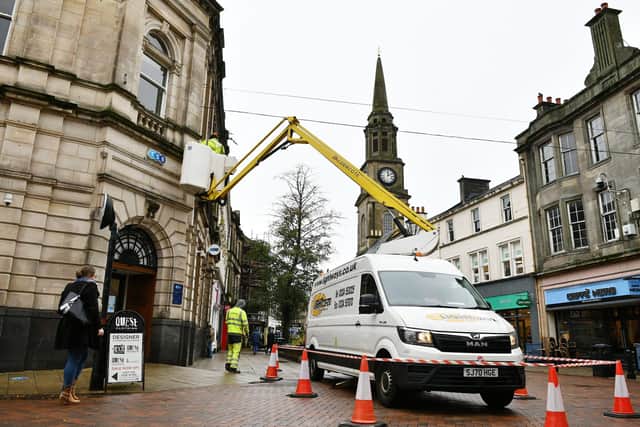 Contractors Lightways are putting up festive lights in Falkirk town centre this week. Pic: Michael Gillen