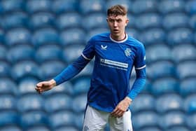 GLASGOW, SCOTLAND - APRIL 02: Connor Allan in action for Rangers during a Park's Motor Group Scottish Lowland League match between Rangers B and Celtic B at Ibrox, on April 02,2023, in Glasgow, Scotland. (Photo by Craig Foy/SNS Group)