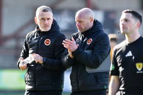 Gary Naysmith and Brown Ferguson assess the defeat at full time (Photo: Michael Gillen)