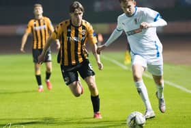 Bo'ness striker Zander Miller in action at Berwick (Pic by Ian Runciman)