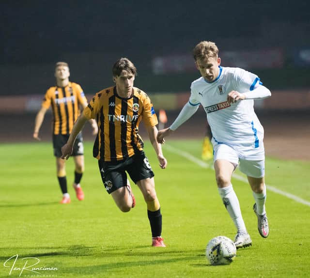 Bo'ness striker Zander Miller in action at Berwick (Pic by Ian Runciman)