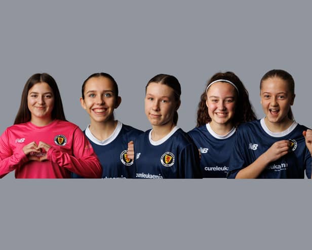 Morgan McCroary of Larbert High, Ava Allison of Falkirk High, Phoebe O'Donnell of St Mungos High, Amelie Chomczuk of Braes High and Erin Gilvear of Denny High (Pictures by Ian Cairns/SSFA)