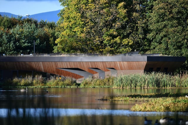 Larbert. Larbert Loch with Maggie's Forth Valley, The Nina Barough Building.