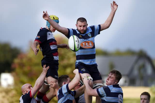 Stef Yarrow leaps into action for Falkirk Rugby Club last season (Pic by Alan Murray)