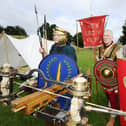 The Antonine Guard re-enactment group will be at the live history event at Kinneil which marks the end of Big Roman Week 2021. Pictured are: Andrew Commerford, Joe Witcombe and Chris Beckett.  Pic: Alan Murray.