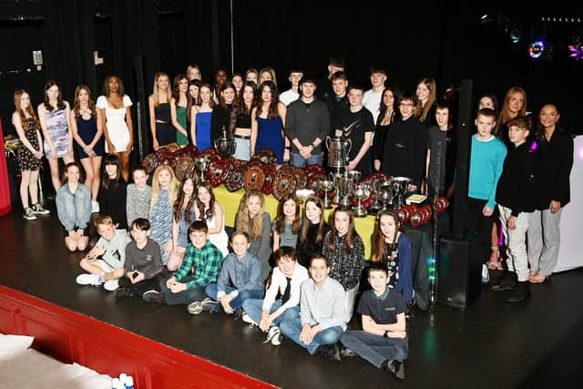Just some of the award winners at the Dobbie Hall on Saturday as Falkirk Vics celebrated their athletes achievements (Photo: Michael Gillen)