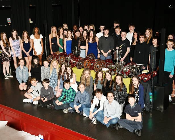 Just some of the award winners at the Dobbie Hall on Saturday as Falkirk Vics celebrated their athletes achievements (Photo: Michael Gillen)